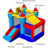 Castle Slide Inflatable Bounce House with Ball Pit and Basketball Hoop