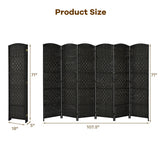 6.5Ft 6-Panel Weave Folding Fiber Room Divider Screen-Black