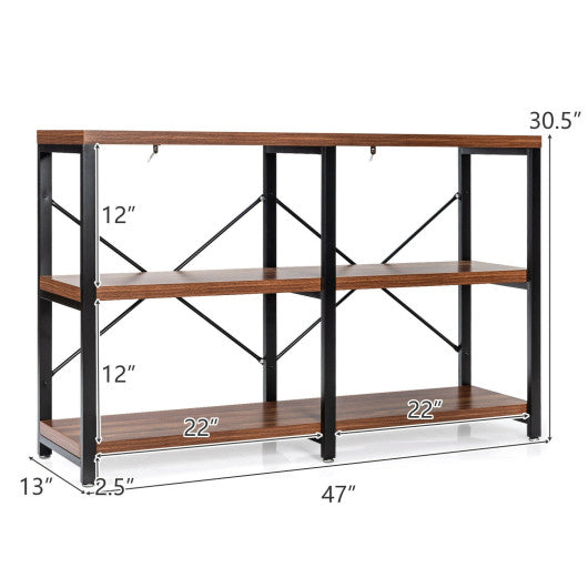 3 Tier 47 Inch Console Metal Frame Sofa Table-Rustic Brown