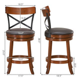 Set of 2 Bar Stools 360-Degree Swivel Dining Bar Chairs with Rubber Wood Legs-25 inch