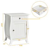Wooden Accent End Table with Drawer Storage Cabinet Nightstand-White
