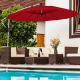 10 Feet Patio Offset Umbrella Market Hanging Umbrella for Backyard Poolside Lawn Garden-Dark Red