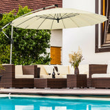 10 Feet Patio Offset Umbrella Market Hanging Umbrella for Backyard Poolside Lawn Garden-Beige