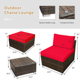 5 Pieces Patio Rattan Furniture Set with Cushioned Armless Sofa-Red