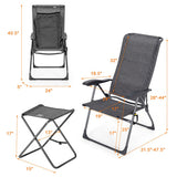 4 Pieces Patio Adjustable Back Folding Dining Chair Ottoman Set-Gray