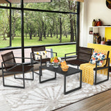 4 Pieces Patio Furniture Conversation Set with Sofa Loveseat