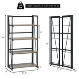 4-Tier Folding Bookshelf No-Assembly Industrial Bookcase Display Shelves
