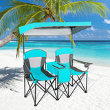 Portable Folding Camping Canopy Chairs with Cup Holder-Turquoise