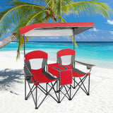 Portable Folding Camping Canopy Chairs with Cup Holder-Red