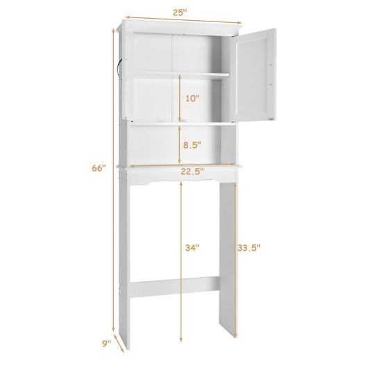 Over the Toilet Storage Cabinet Bathroom Organizer with Adjustable Shelf-White