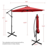 10 Feet Offset Umbrella with 8 Ribs Cantilever and Cross Base-Red