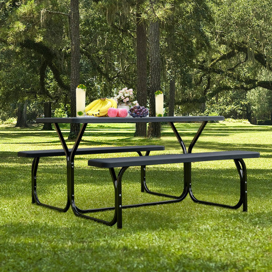 HDPE Outdoor Picnic Table Bench Set with Metal Base-Black