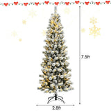 7.5 Feet Pre-Lit Hinged Christmas Tree Snow Flocked with 9 Modes Lights