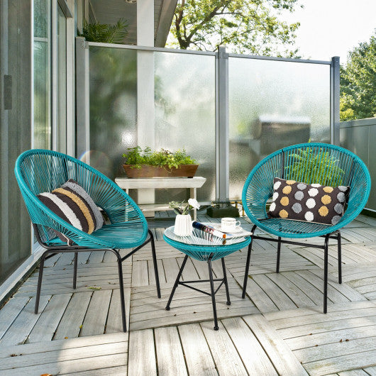 3PCS Patio Acapulco Furniture Bistro Set with GlassTable-Turquoise