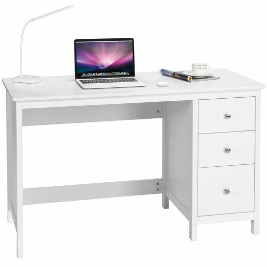 3-Drawer Home Office Study Computer Desk with Spacious Desktop-White