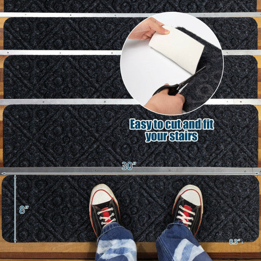 15Pcs Indoor Non-Slip Stair Carpet Mats for Wooden Steps-Gray