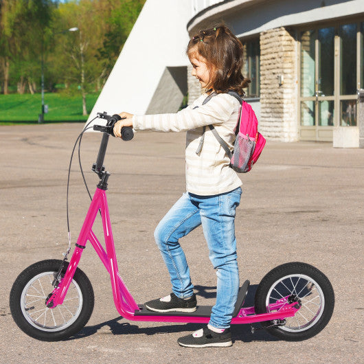 Height Adjustable Kid Kick Scooter with 12 Inch Air Filled Wheel-Pink