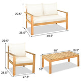 4 Pieces Patio Acacia Wood Thick Cushion Loveseat Sofa Set-White