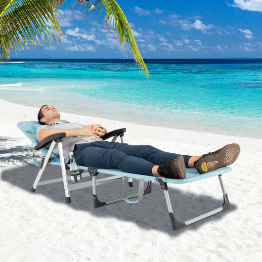 Beach Folding Chaise Lounge Recliner with 7 Adjustable Position-Blue