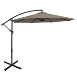 10 Feet Offset Umbrella with 8 Ribs Cantilever and Cross Base-Brown