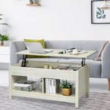 Lift Top Coffee Table with Hidden Storage Compartment and Lower Shelf for Study Room-White