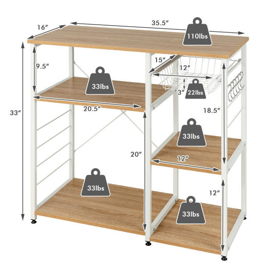 Industrial Kitchen Baker's Rack Microwave Shelf with 6 Hooks-Natural