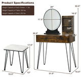 Vanity Table Set with Lighted Mirror and Cushion Stool-Brown