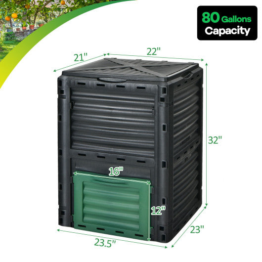 80-Gallon Outdoor Composter with Large Openable Lid and Bottom Exit Door-Green