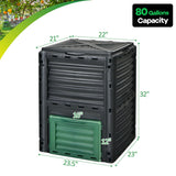 80-Gallon Outdoor Composter with Large Openable Lid and Bottom Exit Door-Green