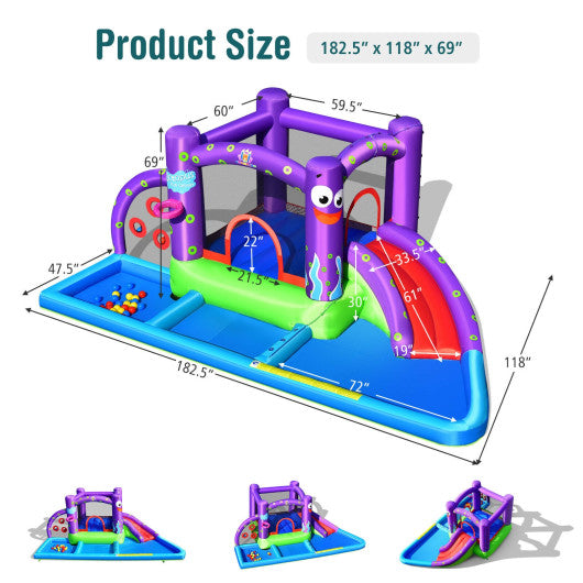 Inflatable Water Slide Park with Splash Pool and 750W Blower