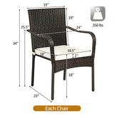 Set of 4 Patio Rattan Stackable Dining Chair with Cushioned Armrest for Garden