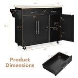 Kitchen Island Trolley Wood Top Rolling Storage Cabinet Cart with Knife Block-Black