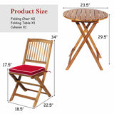 3 Pieces Patio Folding Bistro Set with Padded Cushion and Round Coffee Table-Red