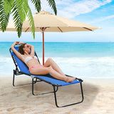 Foldable Recline Lounge Chair with Adjustable Backrest and Footrest-Blue