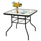 32 Inch Patio Tempered Glass Steel Frame Square Table