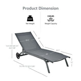 6-Poisition Adjustable Outdoor Chaise Recliner with Wheels-Gray