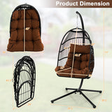 Patio Hanging Egg Chair with Stand Waterproof Cover and Folding Basket-Brown