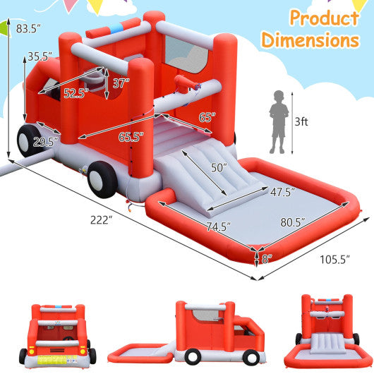 Fire Truck Themed Inflatable Castle Water Park Kids Bounce House without Blower