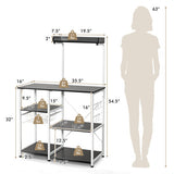 4-tier Kitchen Baker's Rack with Basket and 5 Hooks-Black