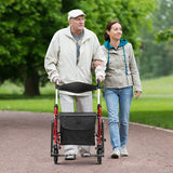Folding Rollator Walker with 8-inch Wheels and Seat-Red