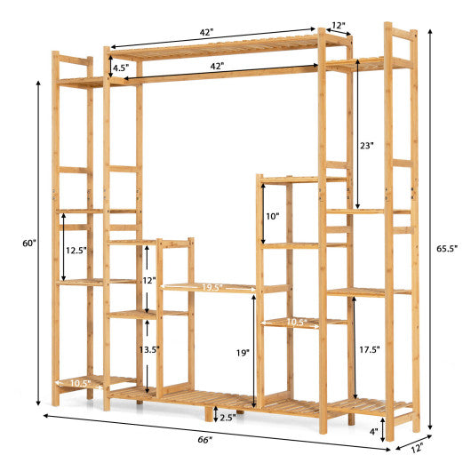 9-Tier Bamboo Plant Stand with Hanging Rack