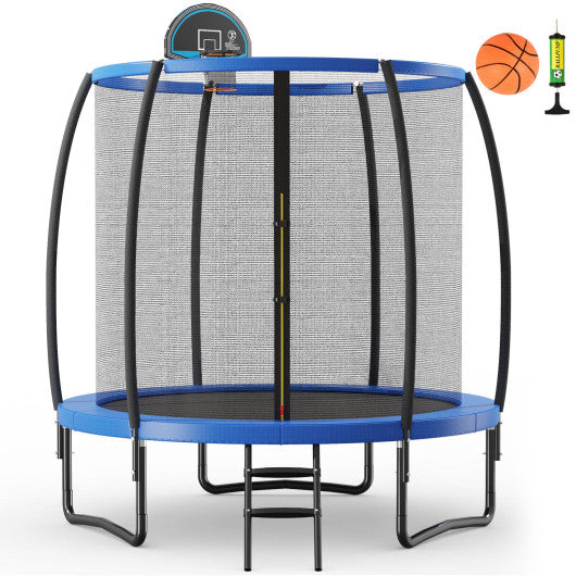 8 Feet Recreational Trampoline with Basketball Hoop and Net Ladder