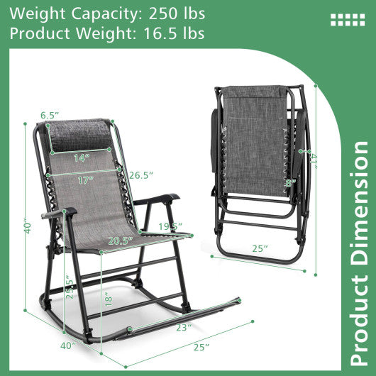 Outdoor Patio Camping Lightweight Folding Rocking Chair with Footrest -Gray