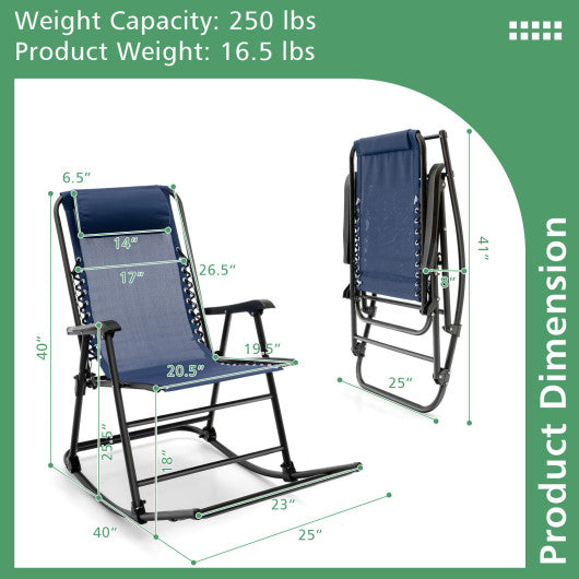 Outdoor Patio Camping Lightweight Folding Rocking Chair with Footrest-Blue