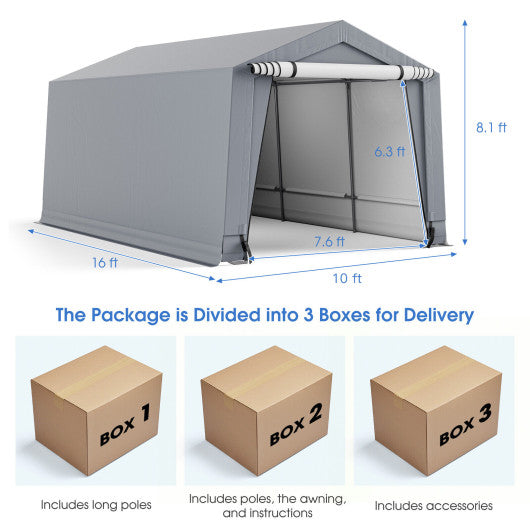 10 x 16/10 x 20 Feet Outdoor Heavy-Duty Carport with 2 Doors-10 x 16 ft