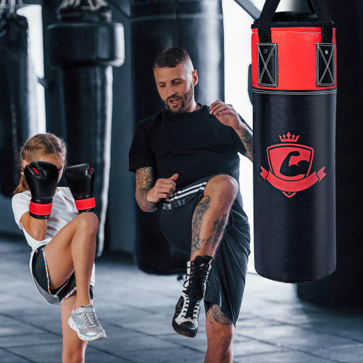 11 Pounds Kids Hanging Punching Bag Set with Punching Gloves-Black