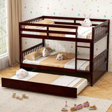 Full over Full Bunk Bed Platform Wood Bed with Ladder-Brown