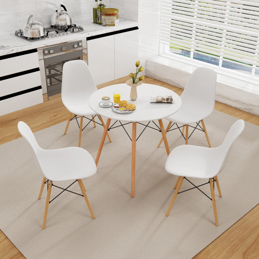 Round Modern Dining Table with Solid Wooden Leg-White