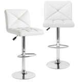 PU Leather Upholstered Bar Stools Set of 2 with Back and Adjustable Height-White