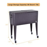 80QT Outdoor Party Portable Rattan Rolling Cooler Cart